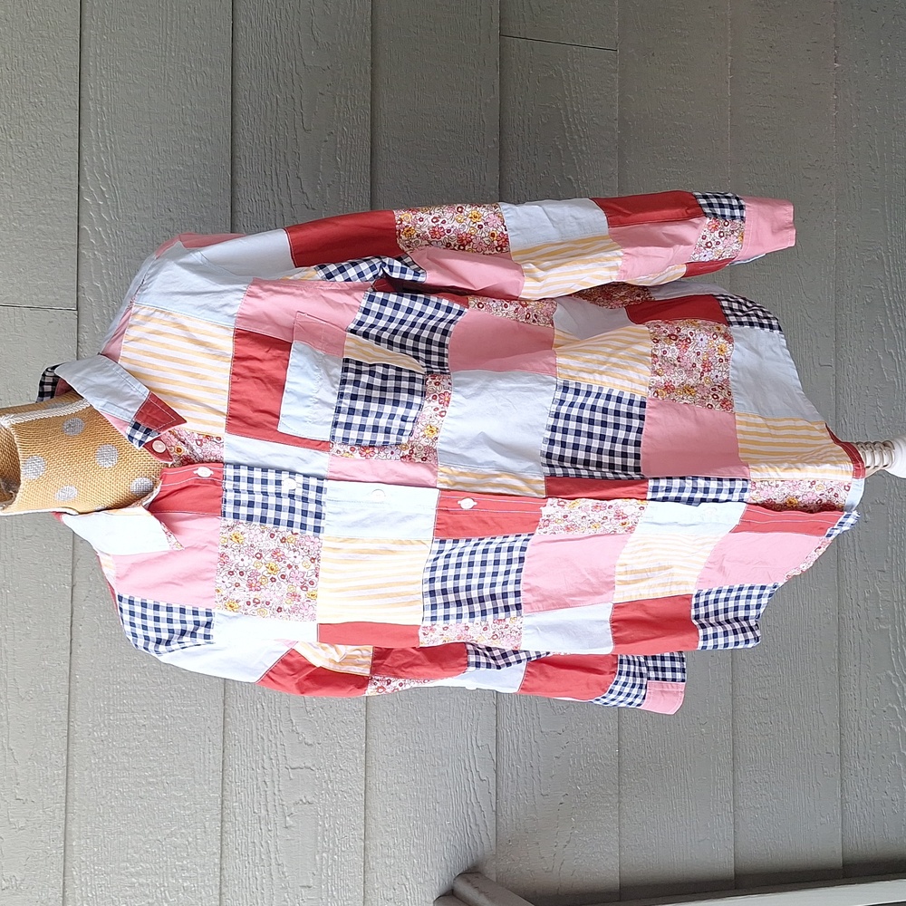 Land's End Colorful Patchwork Button-Up Shirt Siz… - image 3